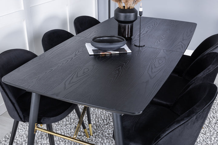 Venture Home Gold Extention table - 180/220*85*H76 Black Veneer - Black legs - Brass details+Velvet Dining Chair Brass - Black / Black_6