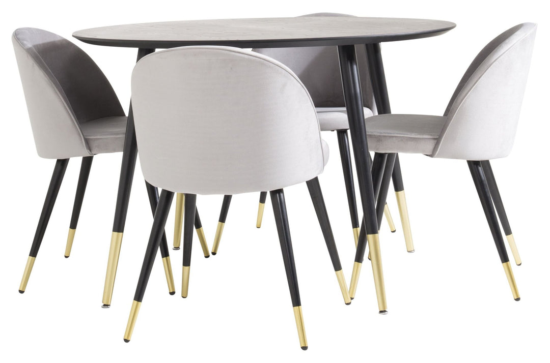 Venture Home Dipp Dining Table - 115cm - Black Veneer / black legs w brass dipp Velvet Matsto