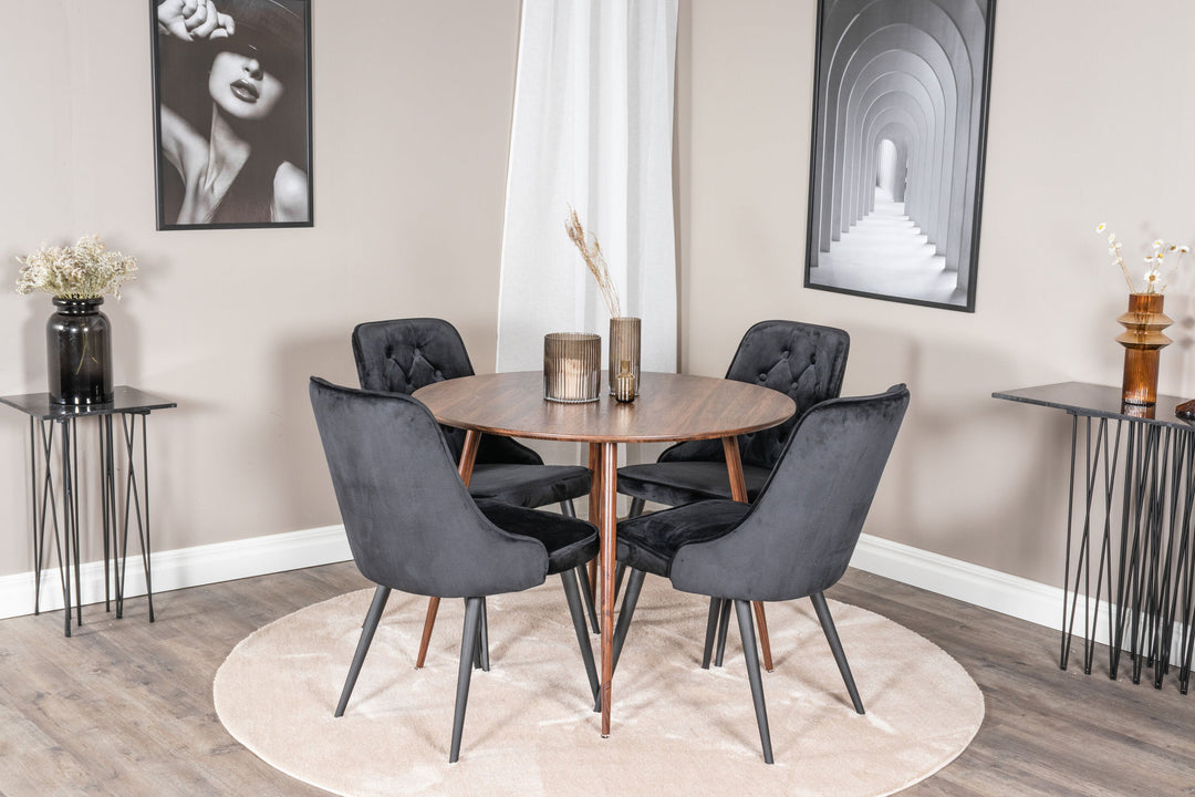 Venture Home Plaza Round table 100 cm - Walnut top - Walnut legs+Velvet Deluxe Dining Chair