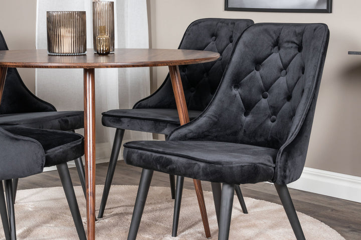 Venture Home Plaza Round table 100 cm - Walnut top - Walnut legs+Velvet Deluxe Dining Chair