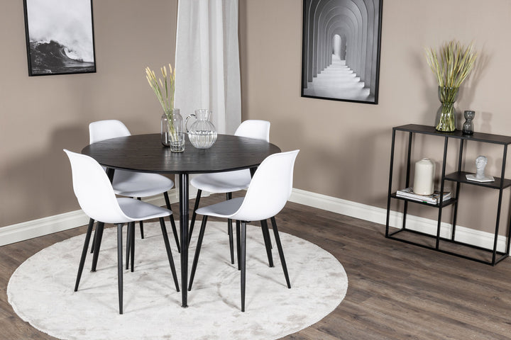 Venture Home Dipp Dining Table - 115cm - Black Veneer / All black legs +Polar Plastic Dining