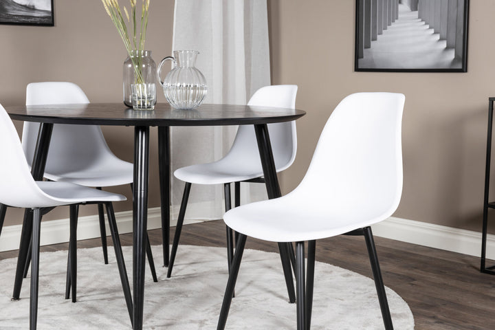 Venture Home Dipp Dining Table - 115cm - Black Veneer / All black legs +Polar Plastic Dining