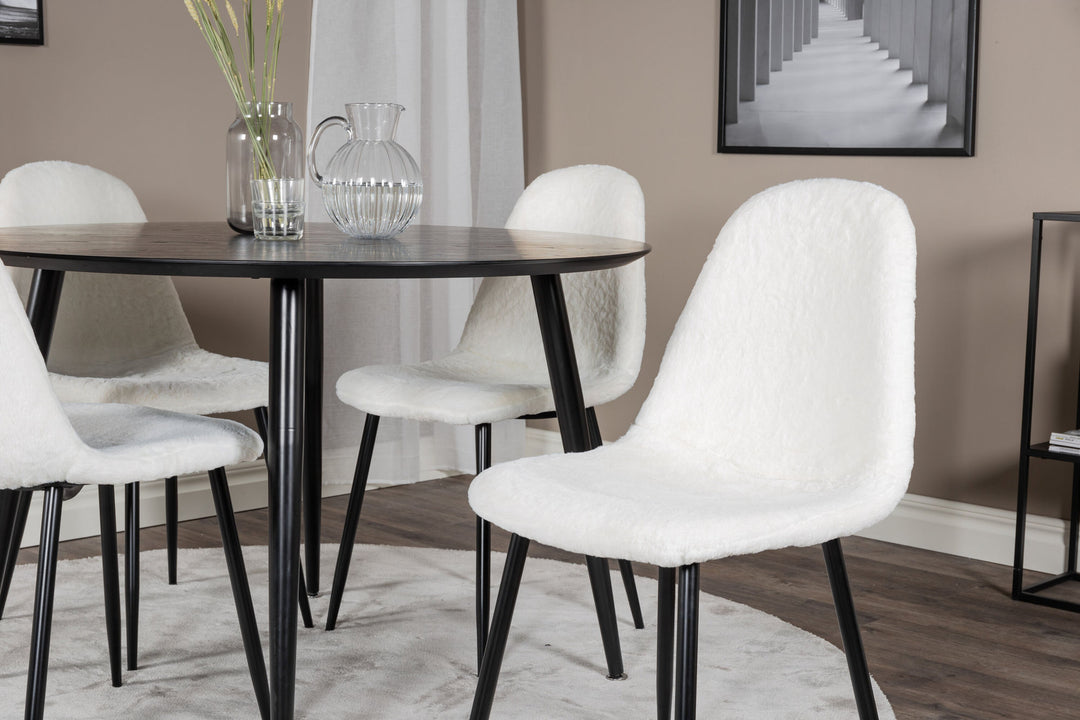 Venture Home Dipp Dining Table - 115cm - Black Veneer / All black legs +Polar Fluff Dining C