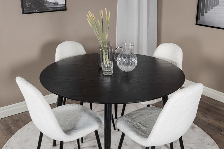 Venture Home Dipp Dining Table - 115cm - Black Veneer / All black legs +Polar Fluff Dining C