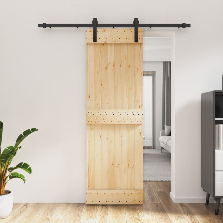 Skydedør Naturfarvet og sort 70 x 210 cm Massivt Fyrretræ