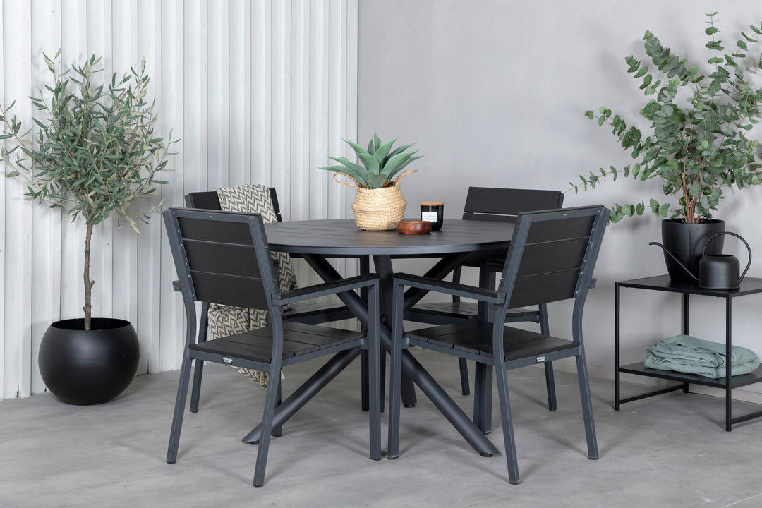 Venture Home Alma Dining Table - Black Alu - ø120cm+Levels Chair (stackable) - Black Alu / Black Aintwood_4