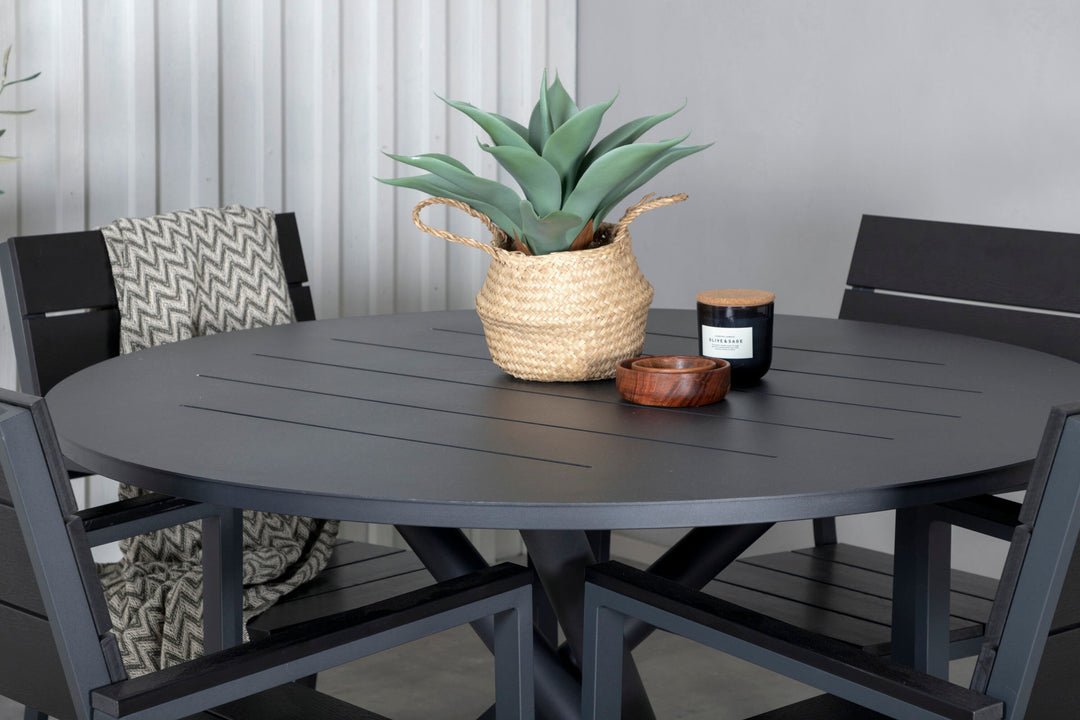Venture Home Alma Dining Table - Black Alu - ø120cm+Levels Chair (stackable) - Black Alu / Black Aintwood_4