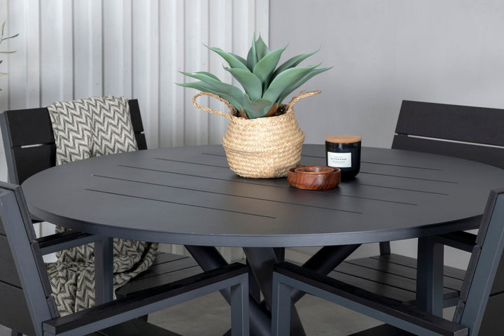 Venture Home Alma Dining Table - Black Alu - ø120cm+Levels Chair (stackable) - Black Alu / Black Aintwood_4