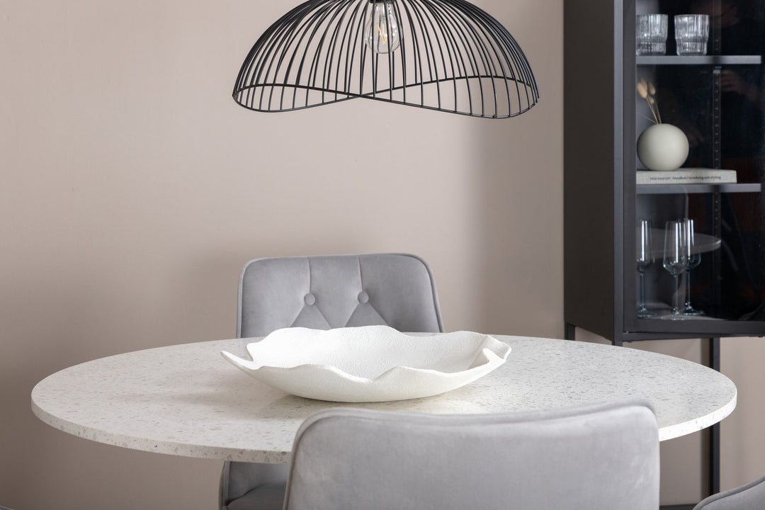 Venture Home Razzia Dining Table 106cm - White Terazzo / Black+Velvet Deluxe Dining Chair - Black legs / Light Grey velvet_4