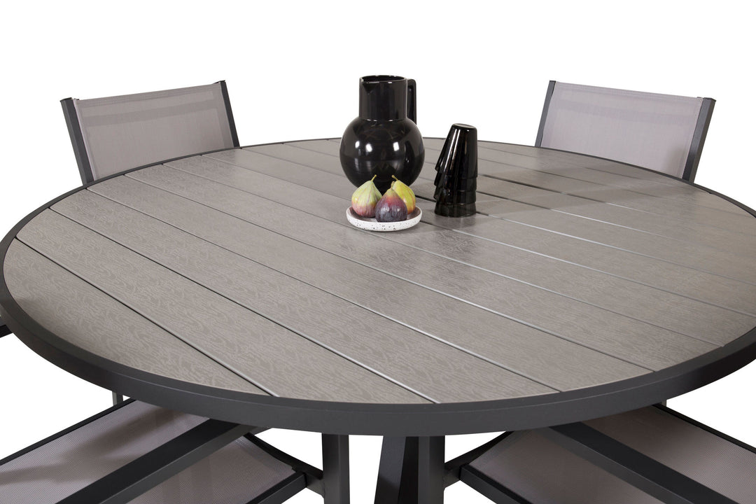 Venture Home Parma - Table ø 140 - Black Alu /Grey Aintwood+Copacabana Arm Chair (stackable)