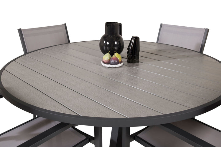 Venture Home Parma - Table ø 140 - Black Alu /Grey Aintwood+Copacabana Arm Chair (stackable)