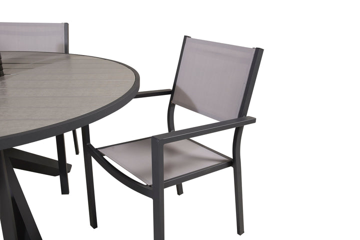 Venture Home Parma - Table ø 140 - Black Alu /Grey Aintwood+Copacabana Arm Chair (stackable)