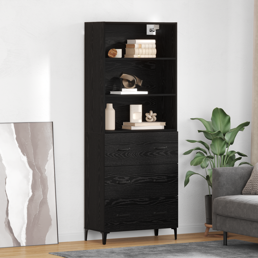 Highboard med skuffe Sort eg 69,5 x 34 x 180 cm Konstrueret træ