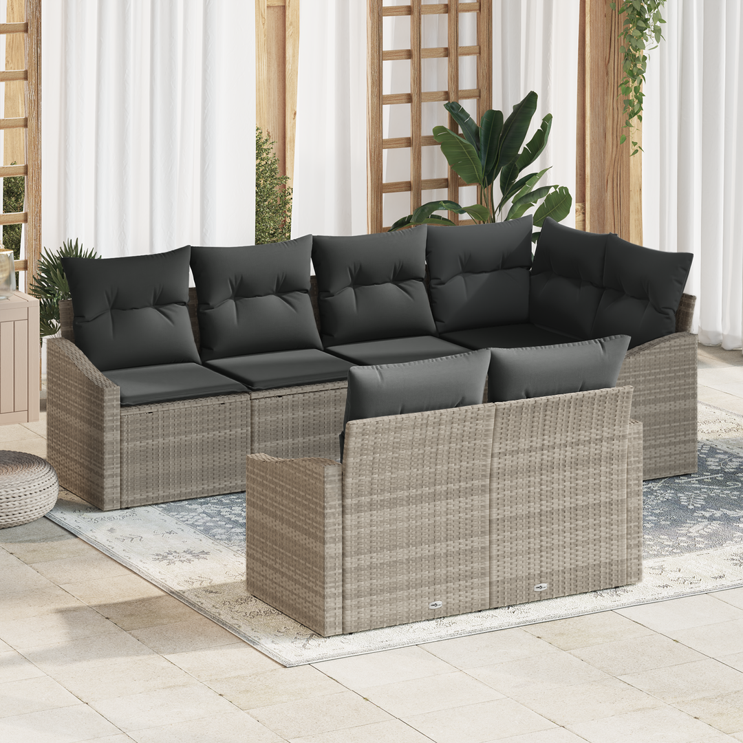 Havesofa Sæt med pude med opbevaring 7 pcs Lysegrå polyrattan
