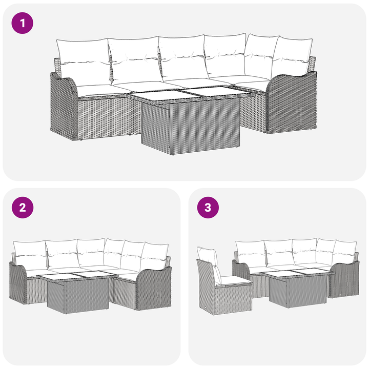 Havesofa Sæt med pude med pude 6 pcs Brun Poly Rattan