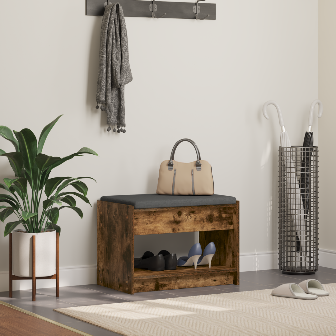 Hallbænk med pude Røget Eg 63 x 38 x 45 cm Kunstigt træ og stof