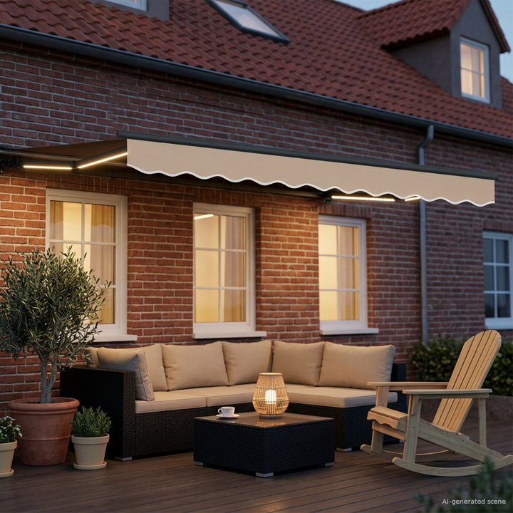 Manuel markise-ramme med LED-lys Beige og Antracit 3,5 x 2,5 m