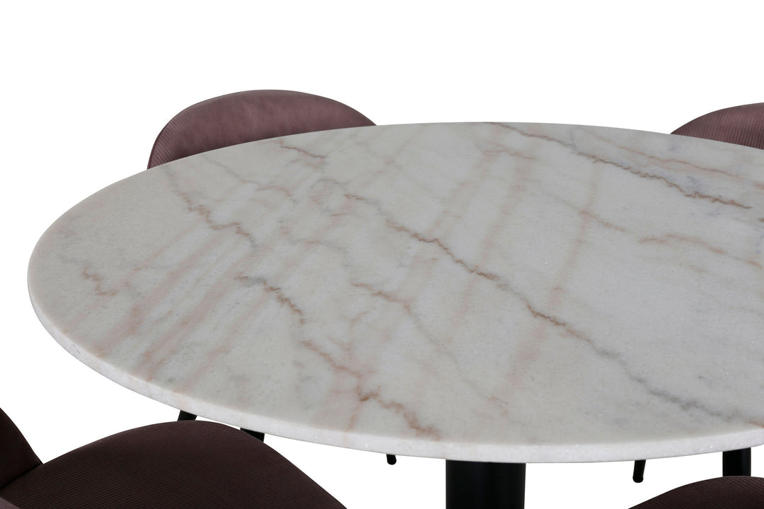 Venture Home Estelle runt Matbord - Svart / Vit marmor - ø106*H75+Velvet matstol - Manchester