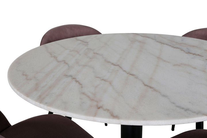 Venture Home Estelle runt Matbord - Svart / Vit marmor - ø106*H75+Velvet matstol - Manchester