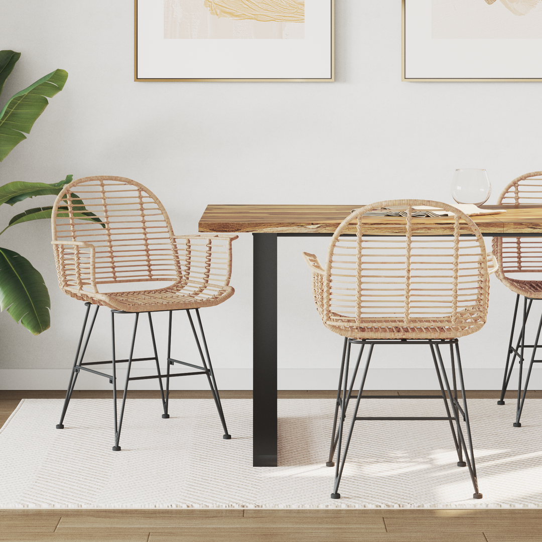 Spisestuestol 2 pcs Rattan og Jern Naturfarvet 57 x 55 x 85 cm