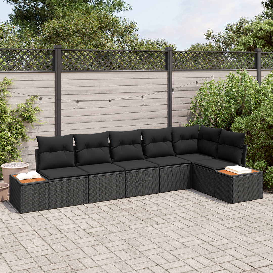Havesofa Sæt med pude med opbevaring 6 pcs Sort Polyrattan
