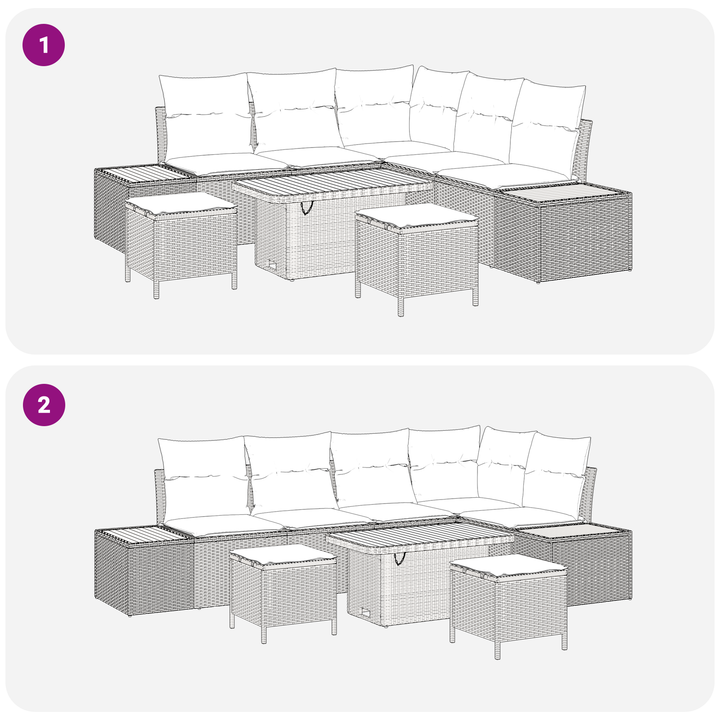 Havesofa Sæt med pude 8 pcs Beige og lys grå