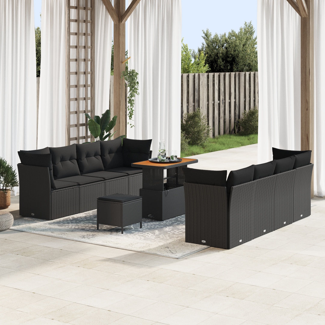 Havesofa Sæt med pude 11 pcs Sort polyrattan