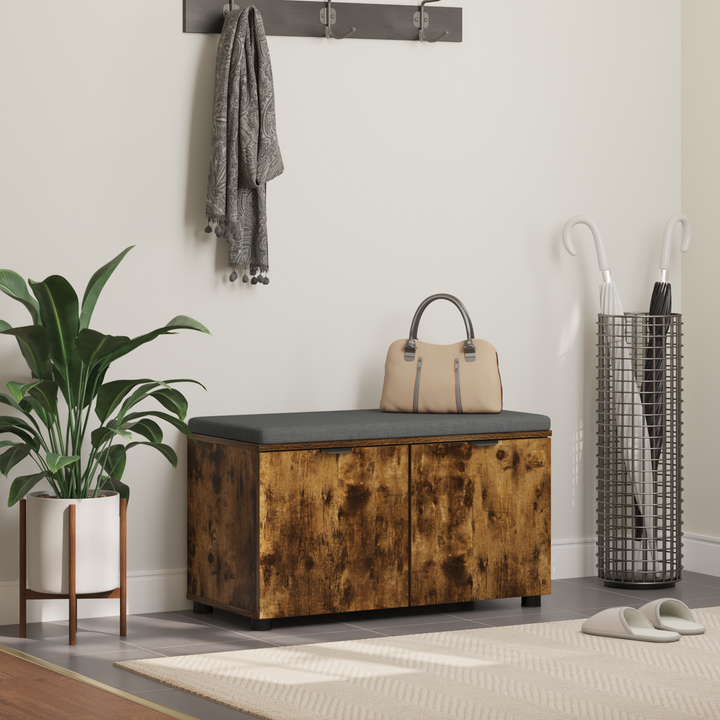 Hallbænk med pude Røget Eg 80 x 38 x 46 cm Kunstigt træ og stof