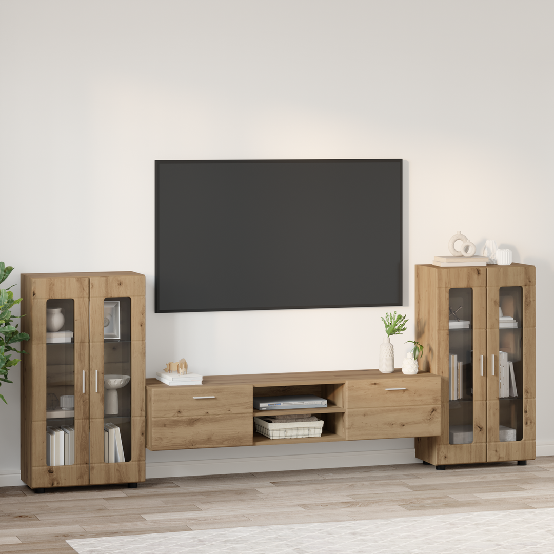 TV-møbelsæt med dør FLORIN 3 pcs Artisan Egetræ Konstrueret træ