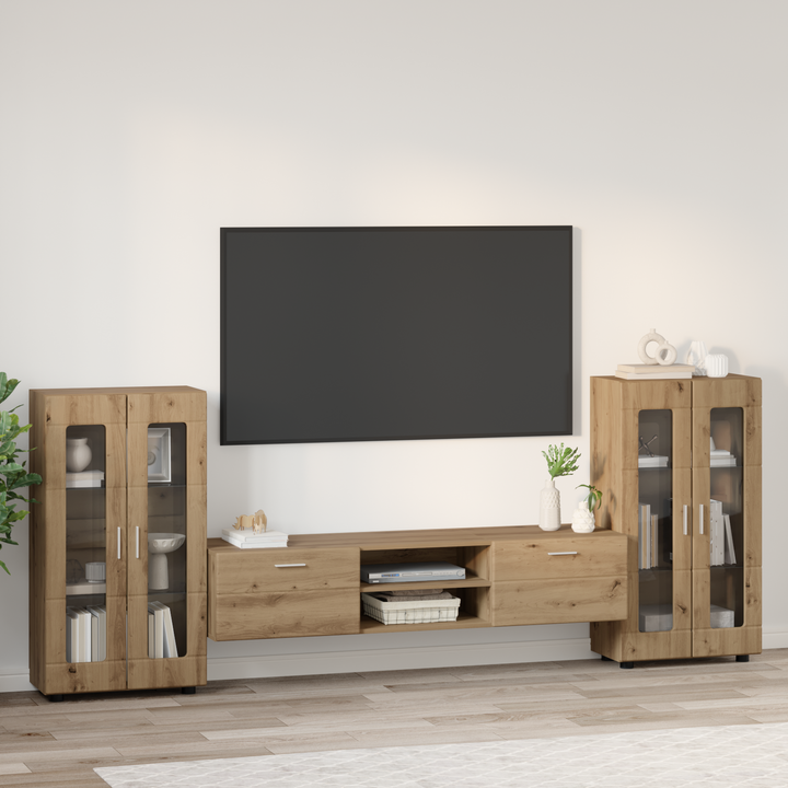 TV-møbelsæt med dør FLORIN 3 pcs Artisan Egetræ Konstrueret træ
