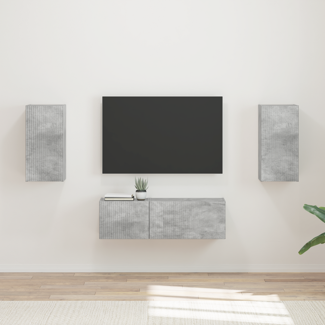 Tv vægskab sæt Vægmonteret 4 pcs Beton Grå Konstrueret træ
