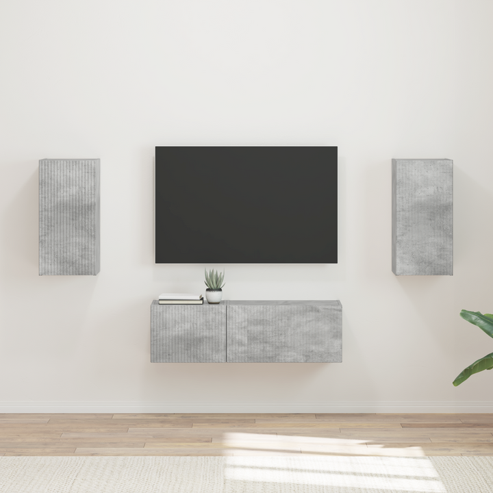 Tv vægskab sæt Vægmonteret 4 pcs Beton Grå Konstrueret træ