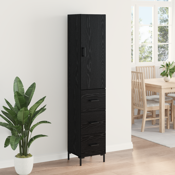 Highboard med skuffe Sort eg 34,5 x 34 x 180 cm Konstrueret træ