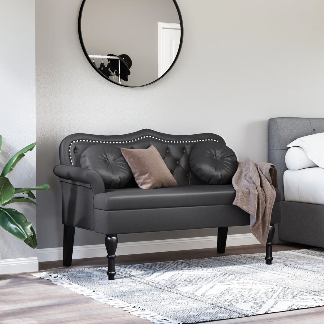 Chesterfield bænk med pude Sort 120.5 x 65 x 75 cm Faux læder
