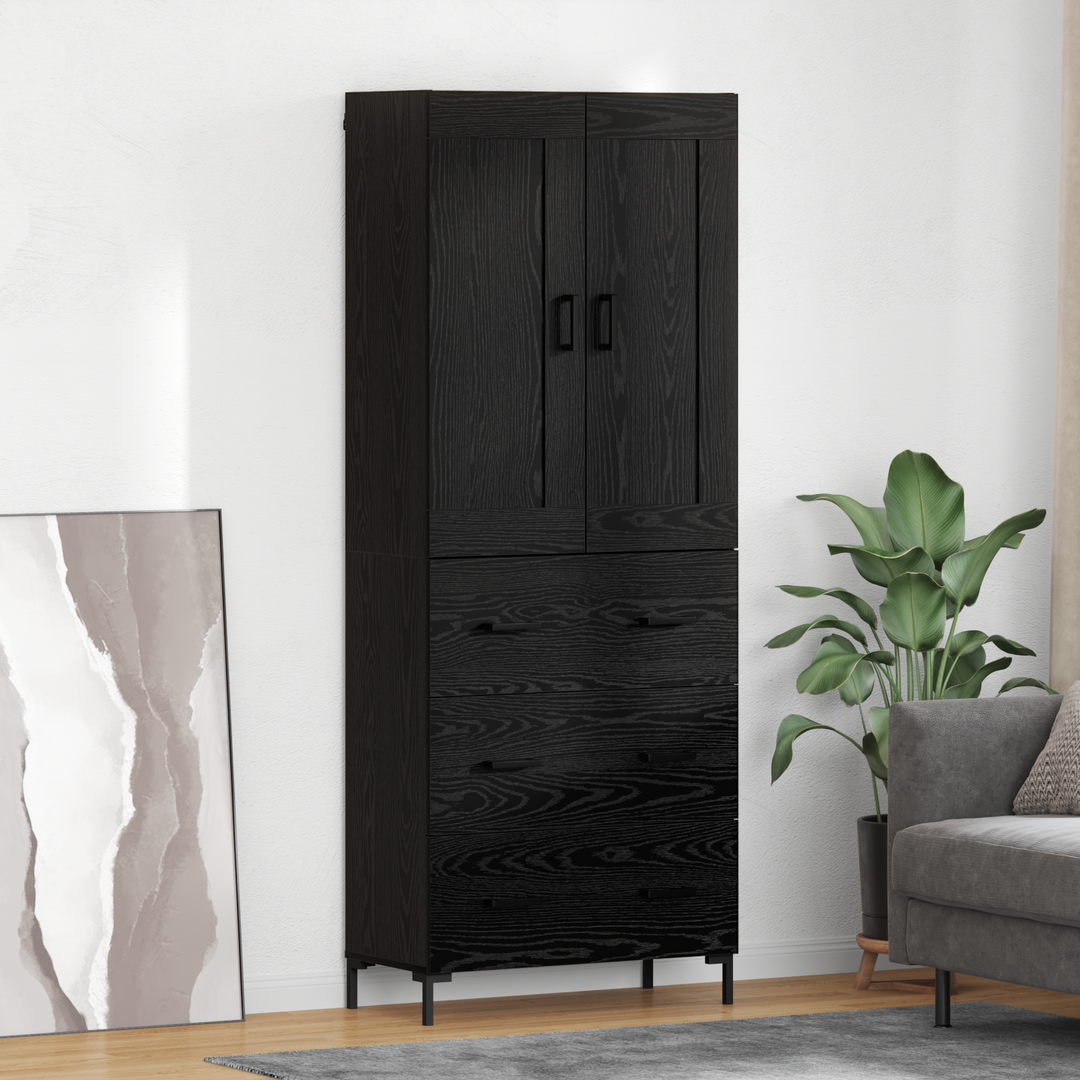 Highboard med skuffe 2 pcs Sort eg Konstrueret træ