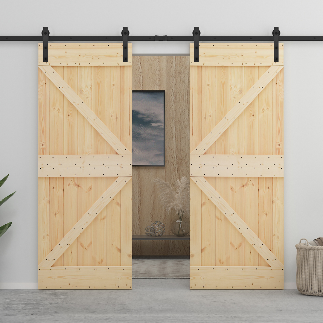 Skydedør Naturfarvet og sort 100 x 210 cm Massivt fyrretræ