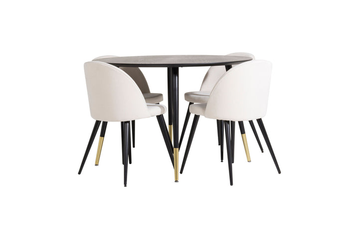 Venture Home Dipp Dining Table - 115cm - Black Veneer / black legs w brass dipp +Velvet Dinin