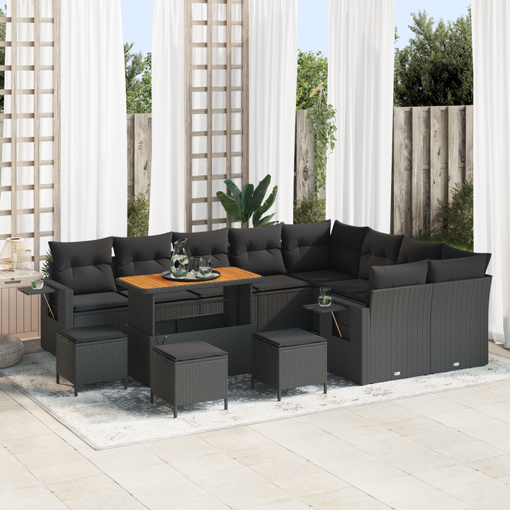 Havesofa Sæt med pude 13 pcs Sort polyrattan