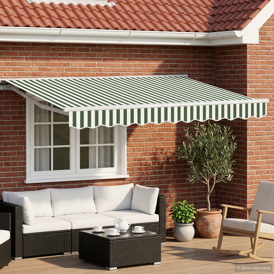 Manuel Utrækkelig Markise Grøn og Hvid 3,5 x 2,5 m