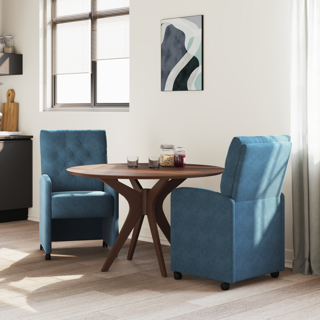 Spisebordsstole med hjul 2 pcs Blå 58 x 67 x 97 cm Fløjl