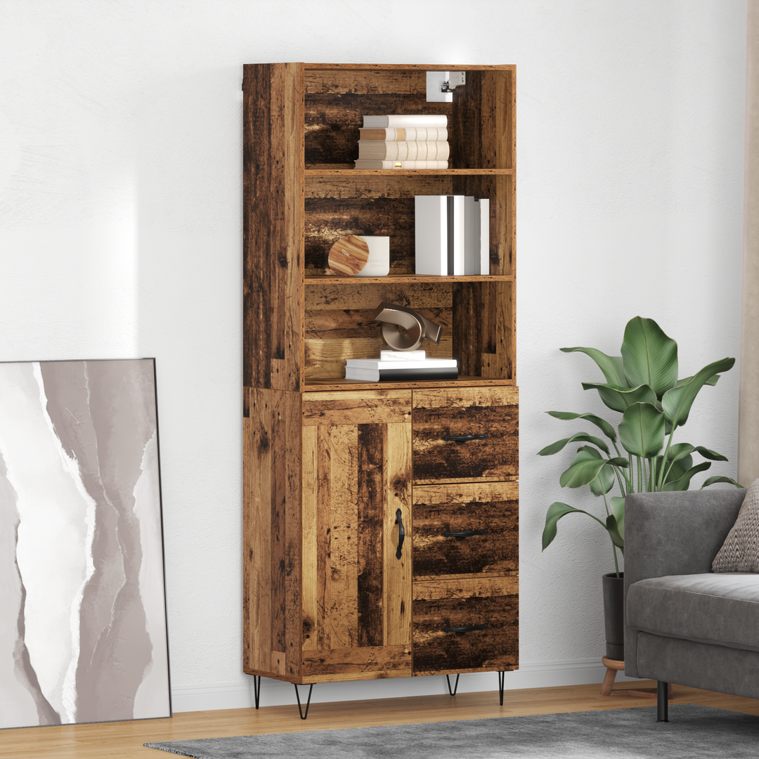 Highboard med skuffe 2 pcs Gammelt træ Konstrueret træ