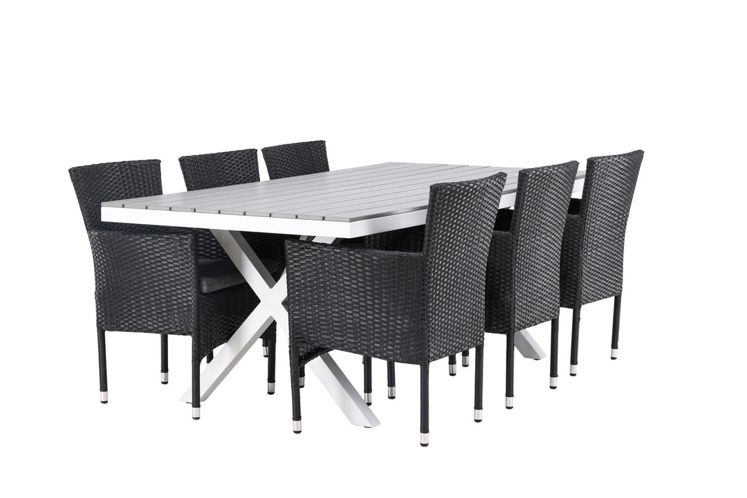 Venture Home Garcia Diningtable Alumnium - White / Light Grey Aintwood / Rectangular 100*200* +Malina Diningchair Alumnium - Black / Wicker _6