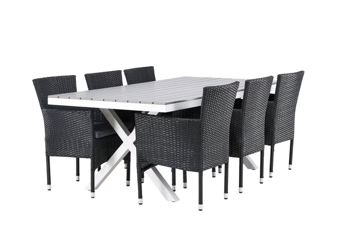 Venture Home Garcia Diningtable Alumnium - White / Light Grey Aintwood / Rectangular 100*200* +Malina Diningchair Alumnium - Black / Wicker _6