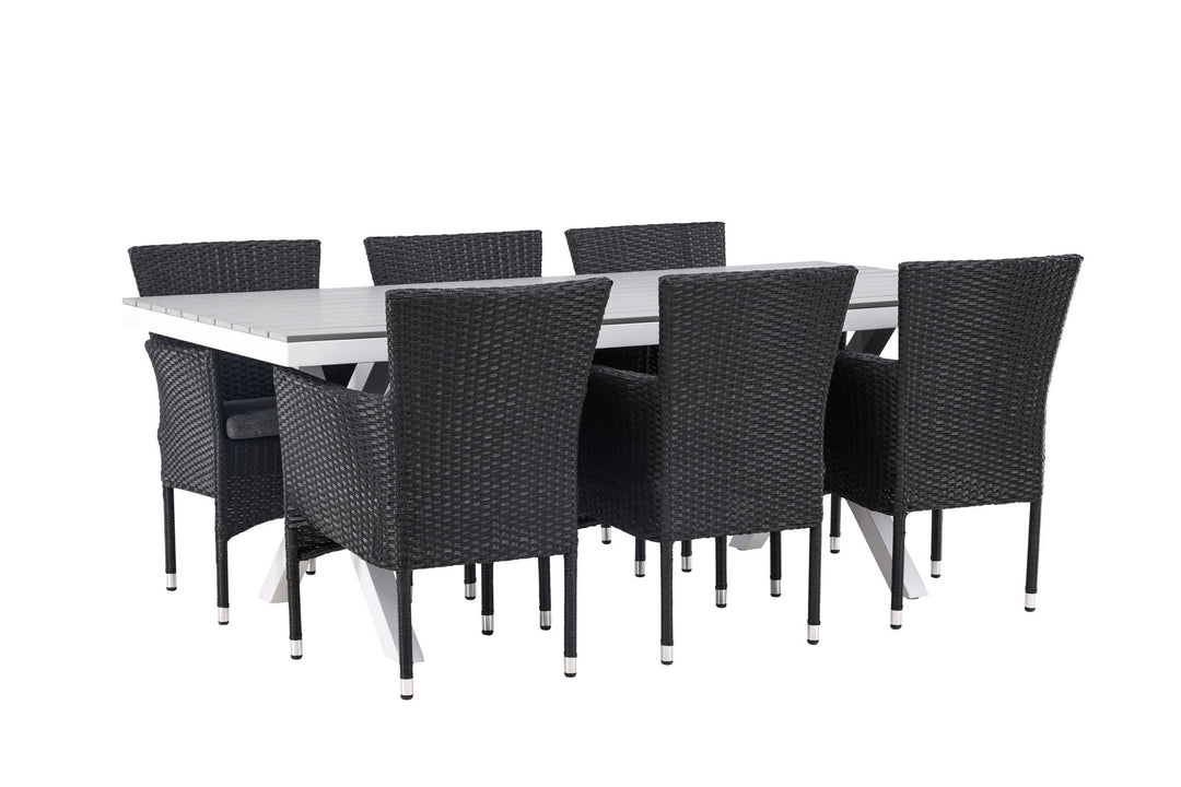 Venture Home Garcia Diningtable Alumnium - White / Light Grey Aintwood / Rectangular 100*200* +Malina Diningchair Alumnium - Black / Wicker _6