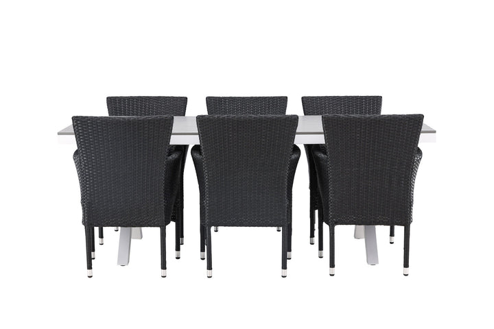 Venture Home Garcia Diningtable Alumnium - White / Light Grey Aintwood / Rectangular 100*200* +Malina Diningchair Alumnium - Black / Wicker _6