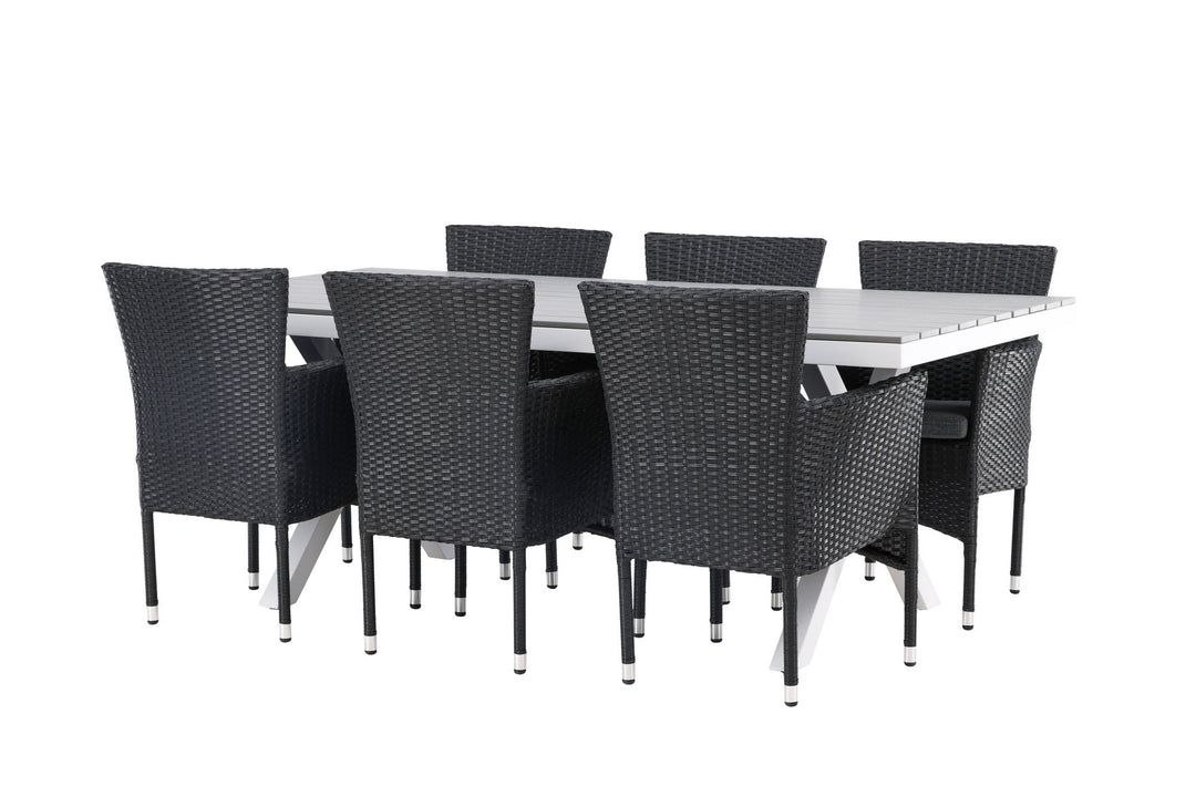 Venture Home Garcia Diningtable Alumnium - White / Light Grey Aintwood / Rectangular 100*200* +Malina Diningchair Alumnium - Black / Wicker _6