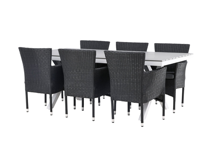 Venture Home Garcia Diningtable Alumnium - White / Light Grey Aintwood / Rectangular 100*200* +Malina Diningchair Alumnium - Black / Wicker _6