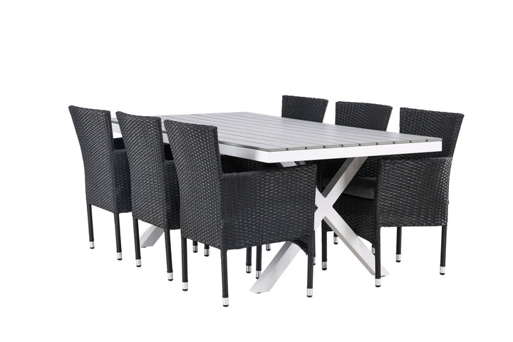 Venture Home Garcia Diningtable Alumnium - White / Light Grey Aintwood / Rectangular 100*200* +Malina Diningchair Alumnium - Black / Wicker _6