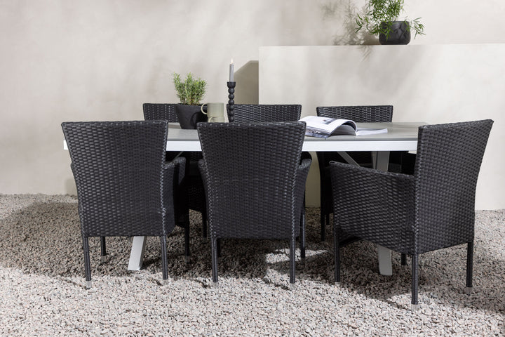 Venture Home Garcia Diningtable Alumnium - White / Light Grey Aintwood / Rectangular 100*200* +Malina Diningchair Alumnium - Black / Wicker _6