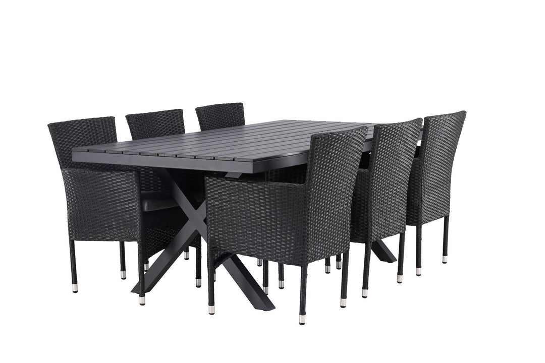 Venture Home Garcia Diningtable Alumnium - Black / Rectangular 100*200* +Malina Diningchair Alumnium - Black / Wicker _6